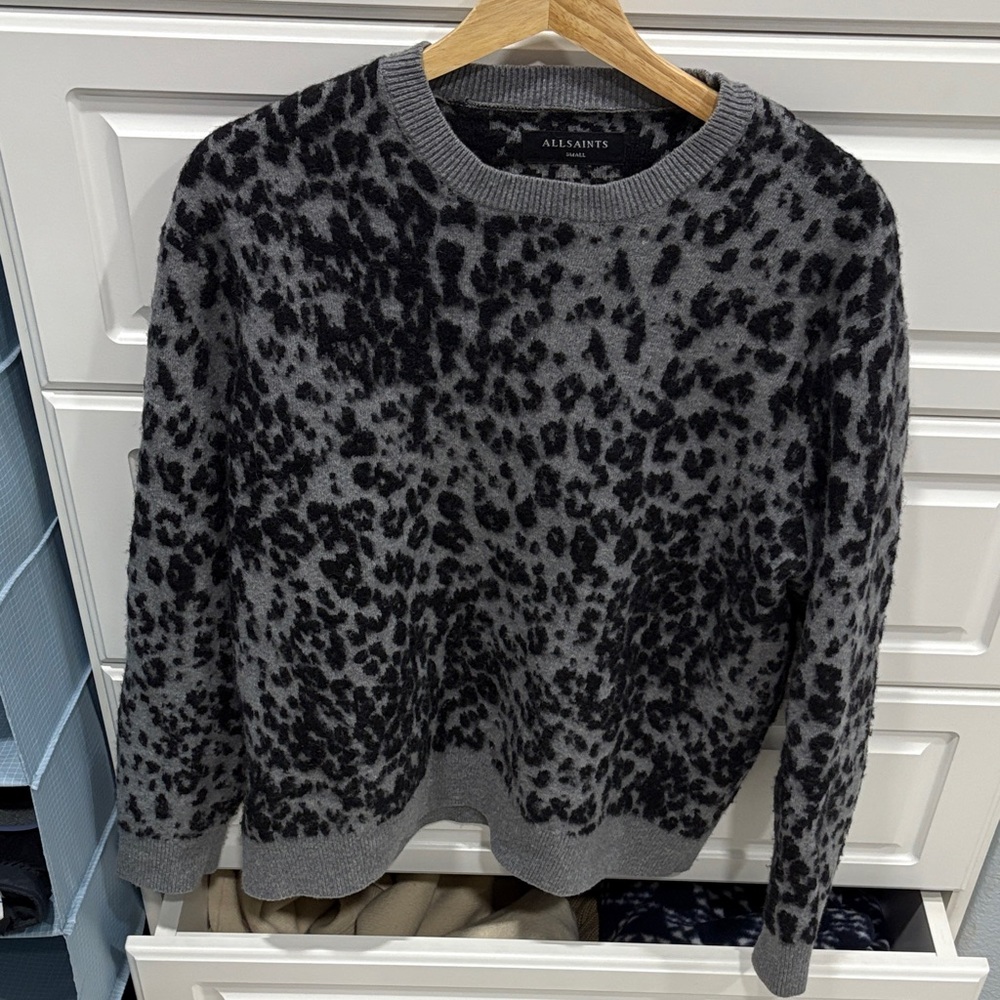 All Saints Gray and Black Patterned Sweater